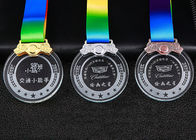 Renkli Baskı Şeritli Öğrenciler Kristal Özel Spor Madalyaları Kumlama Metinleri