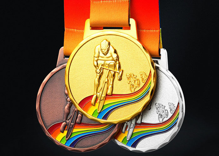 Bisiklet Yarışı Metal Özel Spor Madalya Ve Kurdela Şampiyonası İçin 110 Gram